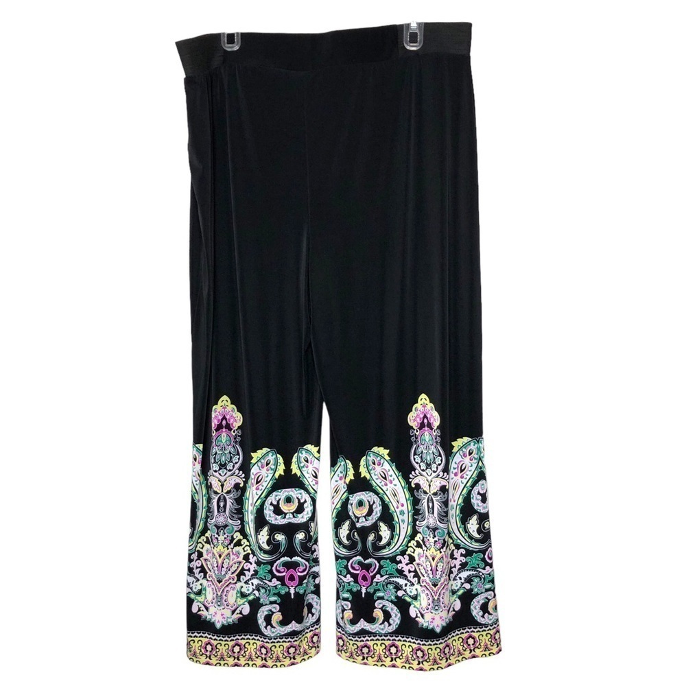 Inc INTERNATIONAL CONCEPTS - Black and Colorful Paisley Palazzo Pants - Size XXL